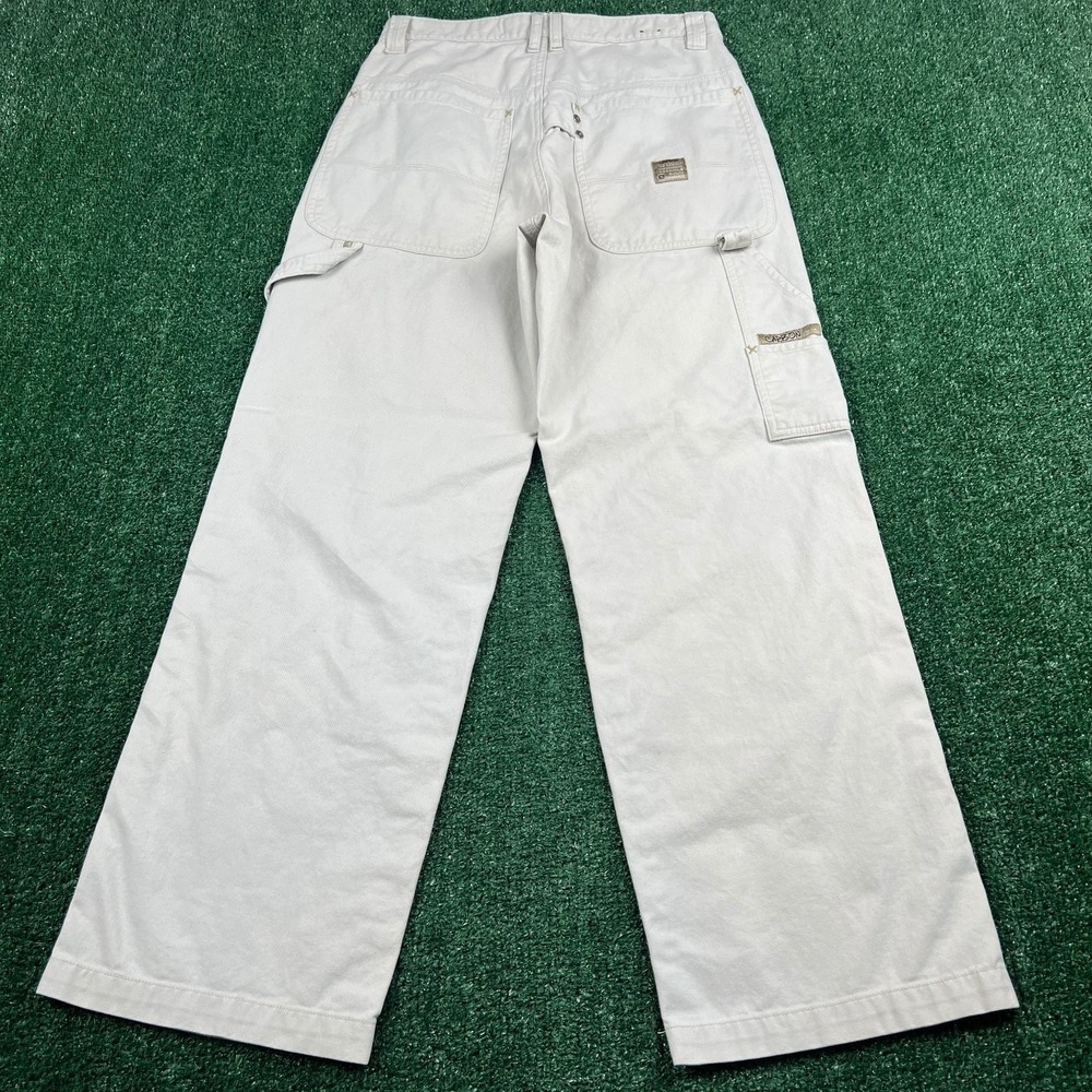 VTG Carbon Men's Baggy Carpenter Pants 29x28.5 Cream Cotton Utility Workwear Y2K